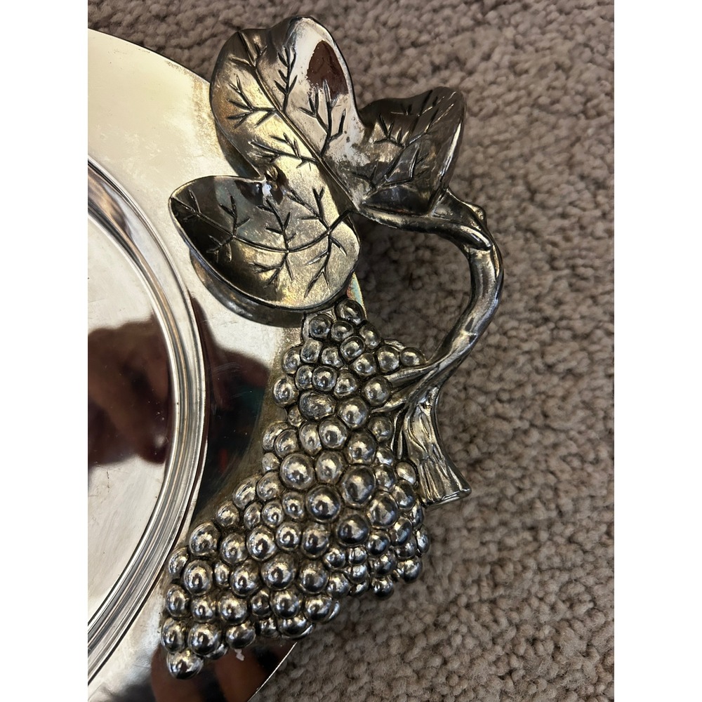 Vintage Godinger Silver Plated Serving Tray Grape Leaf Accents Elegant Tableware - Picture 3 of 3